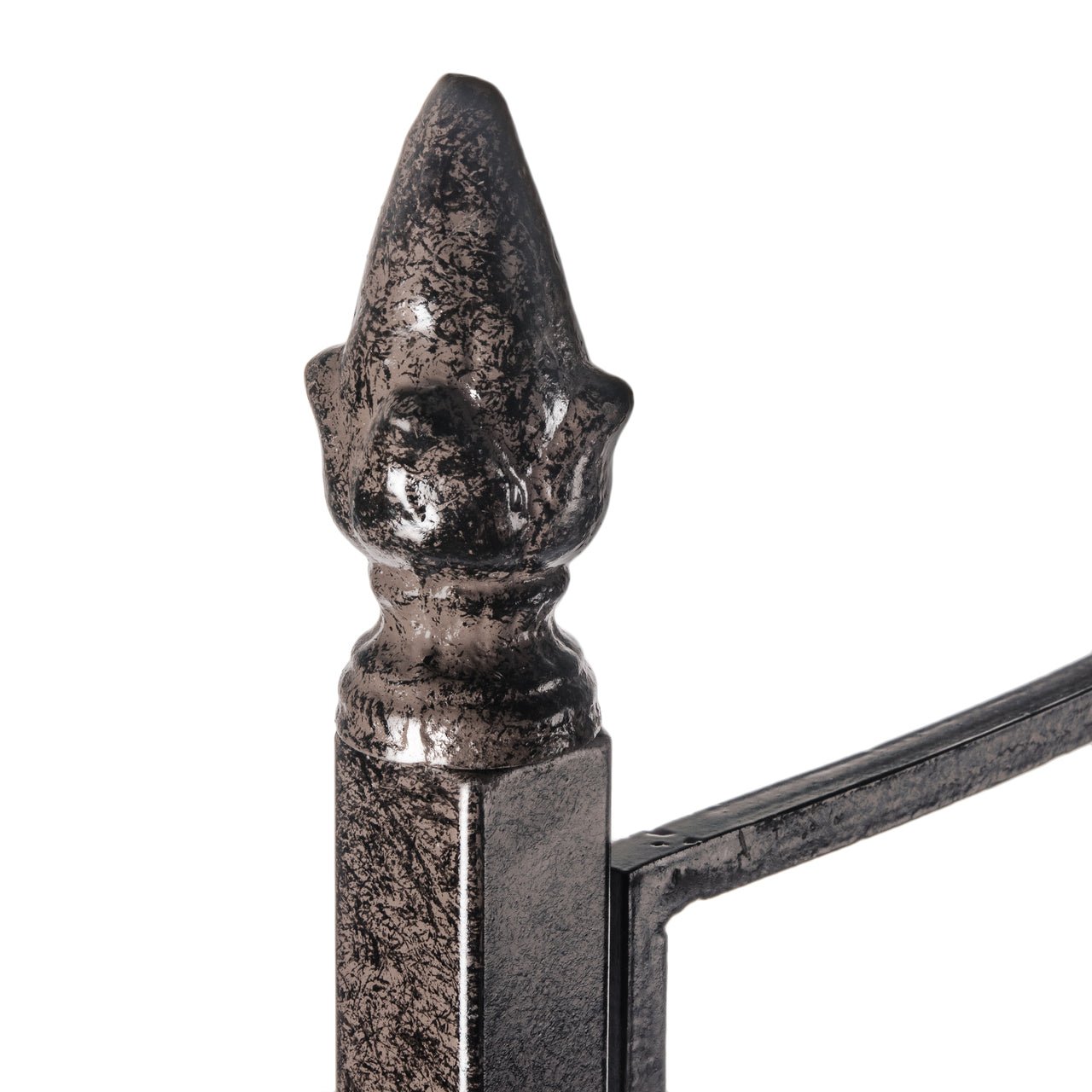 Finial close-up on H Potter wrought iron trellis, decorative detail on ivy garden screen