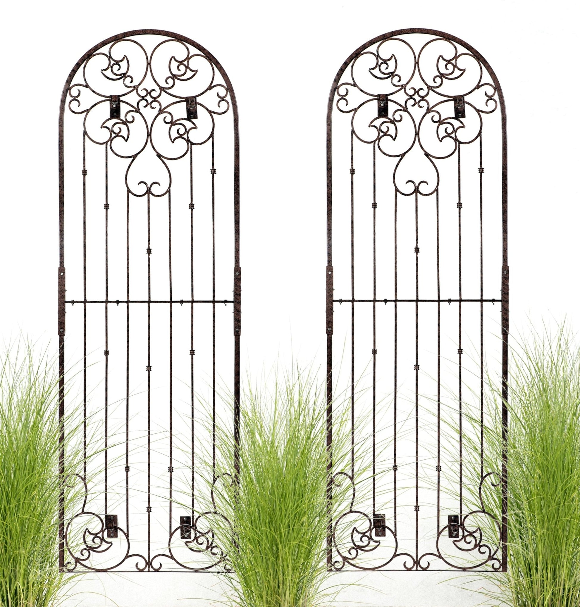 H Potter Set of 2 Wall Trellises 8 ft Iron Ornamental Metal with 4 Wall Brackets