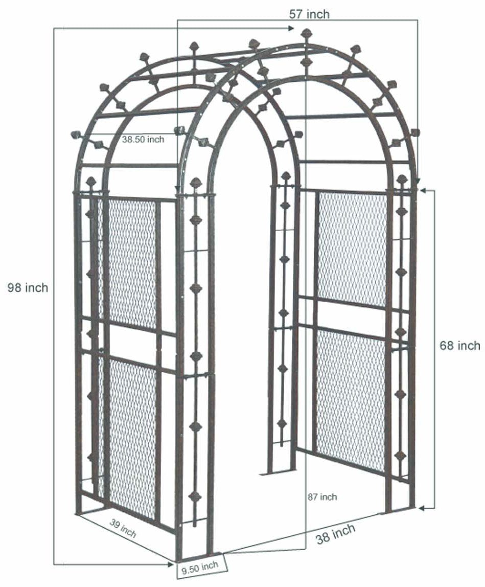 Dimensions diagram for H Potter GAR169 garden arbor, 57″ W × 38″ D × 98″ H with labeled measurements