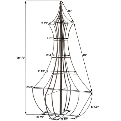 Dimensions diagram for H Potter GAR460 obelisk trellis, 39.5″W × 69.5″H with labeled measurements Metal Garden Yard Art