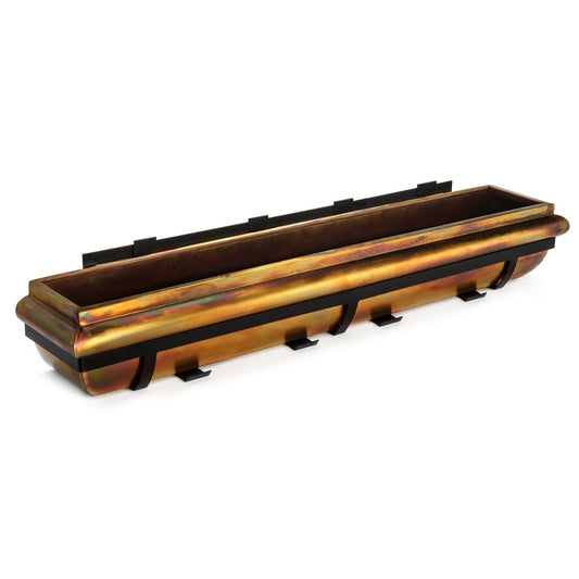 Rustic copper window box planter with black iron frame, 48 inch outdoor metal window planter by H Potter