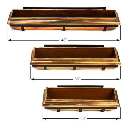 Rustic Copper window box planter size options including 30 inch length