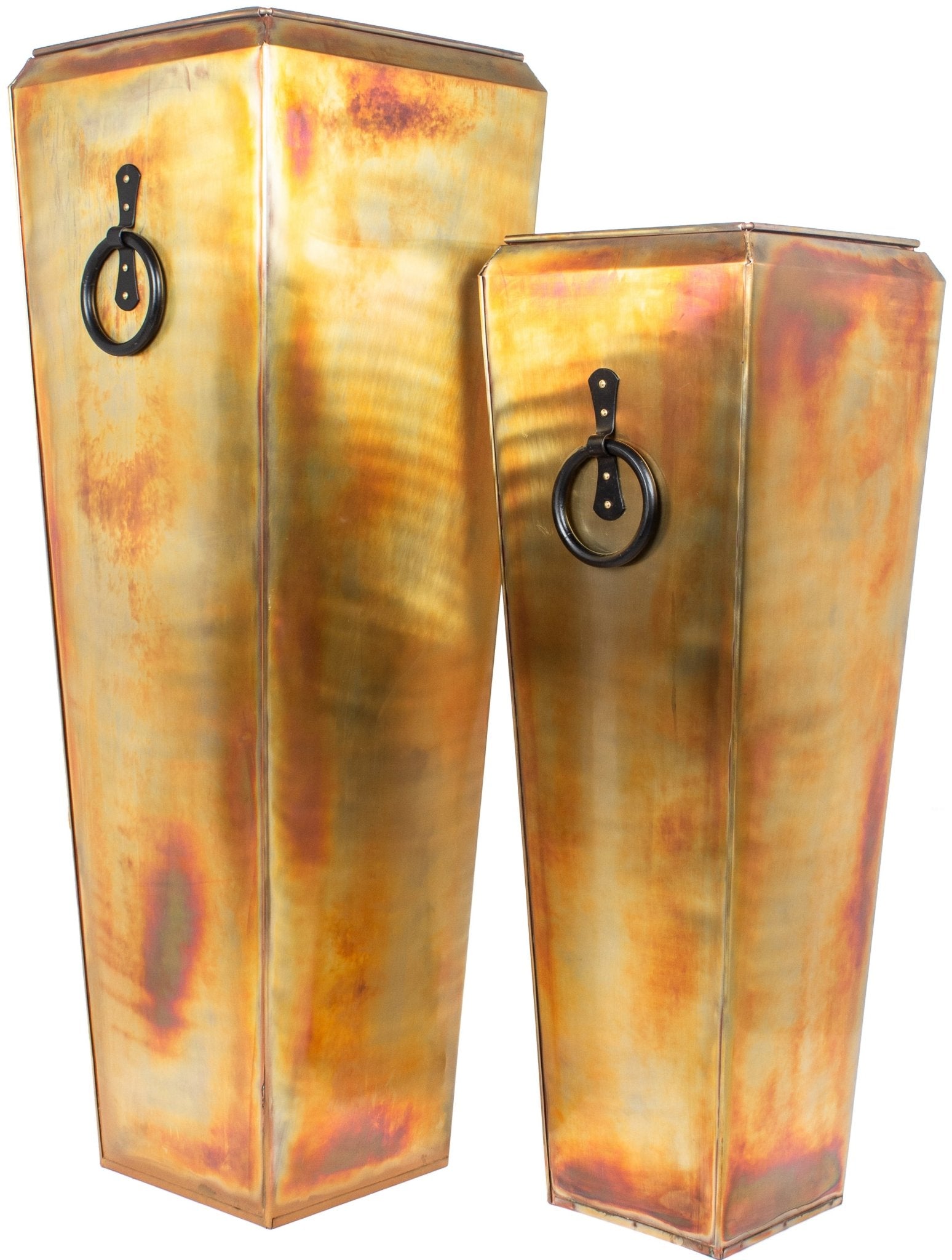 H Potter Santa Fe Tall Planter Set in Rustic Copper finish on white