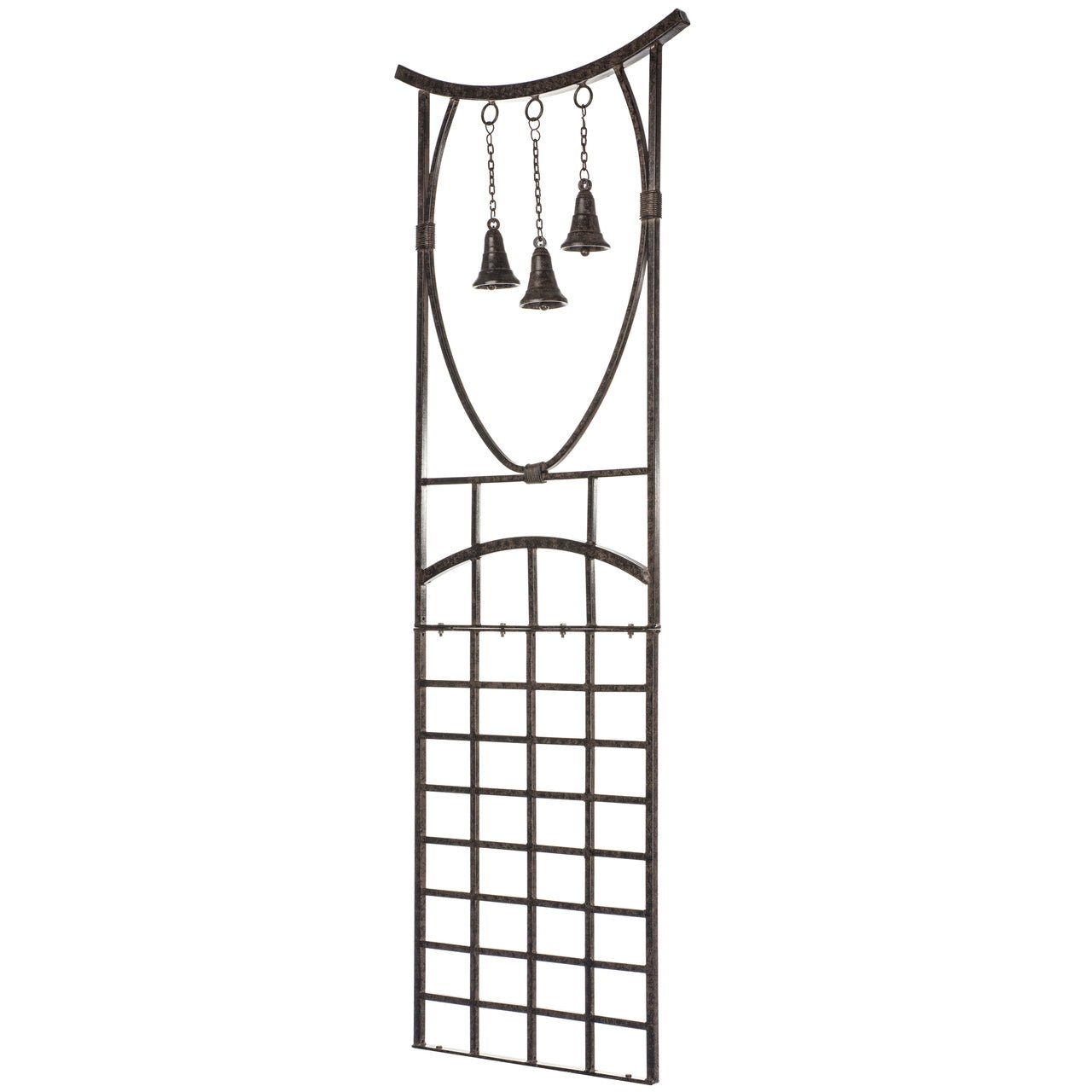 Front view of H Potter Steeple Bells metal garden trellis GAR313 for climbing plants and yard decor