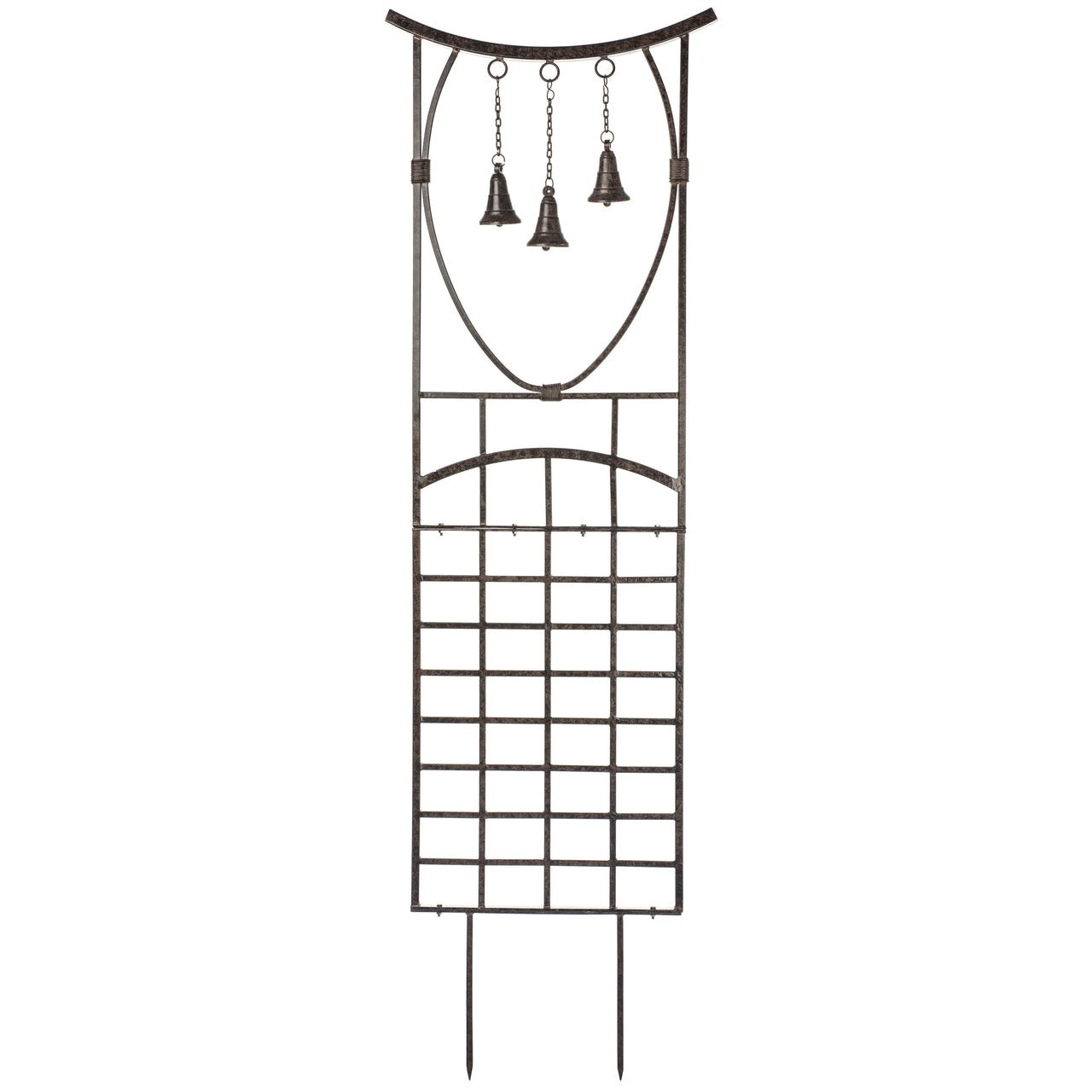 Full view of H Potter Steeple Bells garden trellis GAR313 with ground stakes for freestanding installation