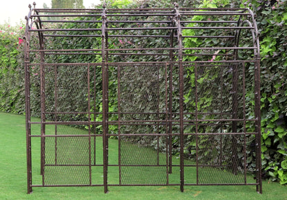 Side view of H Potter metal arbor tunnel showing frame depth and curved arches and length of arbor