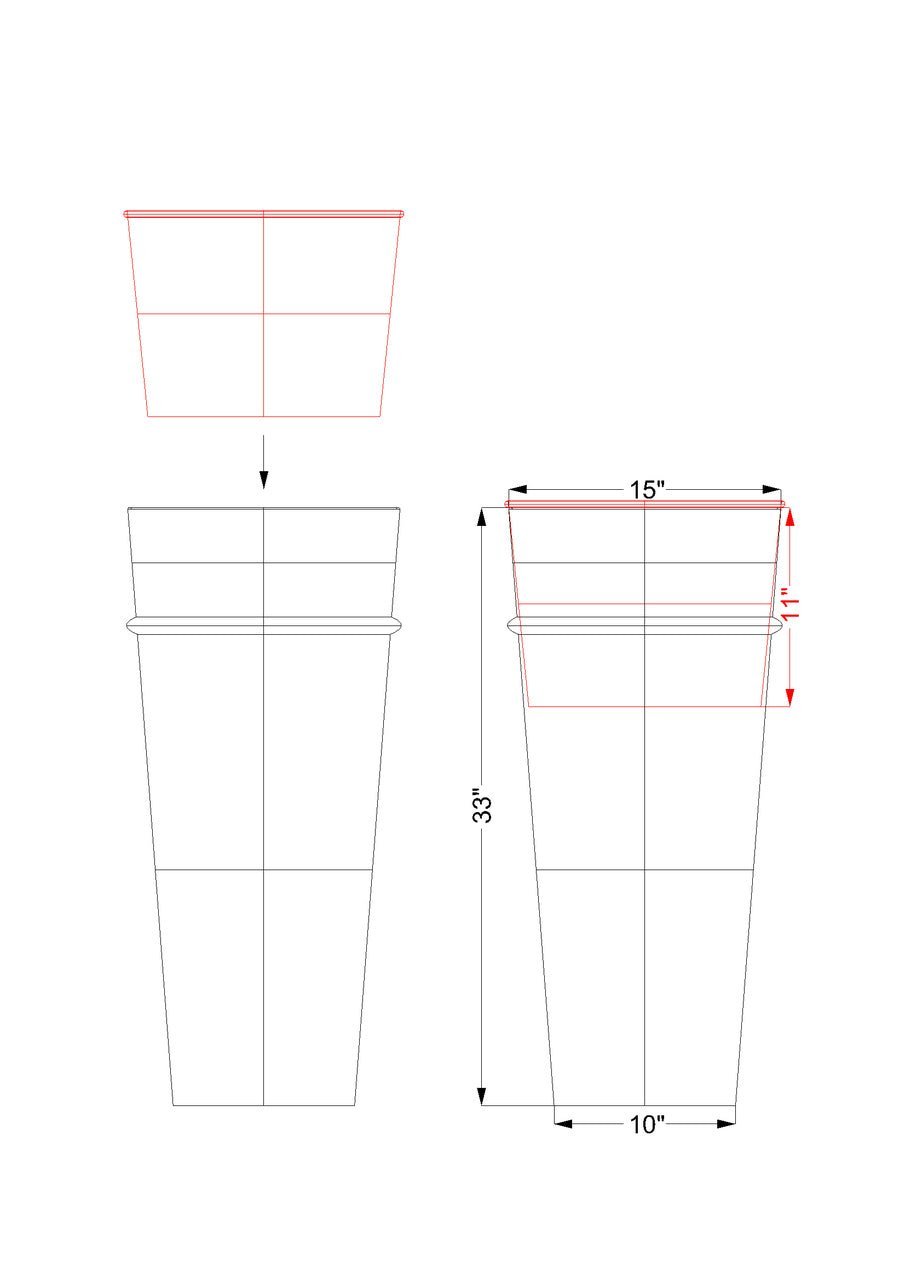 H Potter Planter Tall Antique Copper dimensional drawing