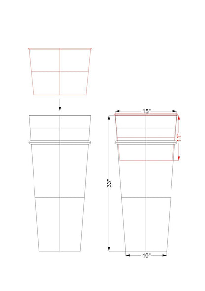H Potter Planter Tall Antique Copper dimensional drawing