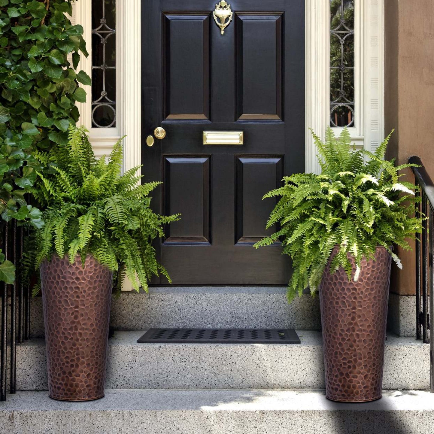 H Potter 28 inch tall hammered copper planter for indoor outdoor entryway
