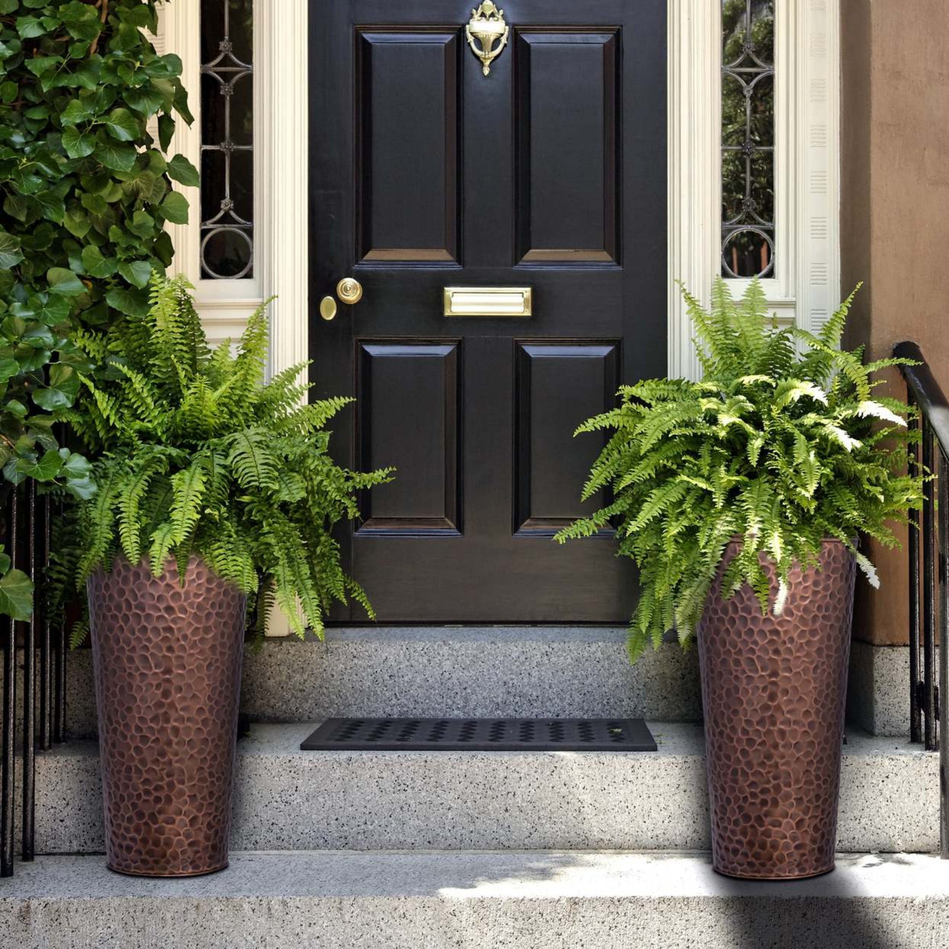H Potter 28 inch tall hammered copper planter for indoor outdoor entryway