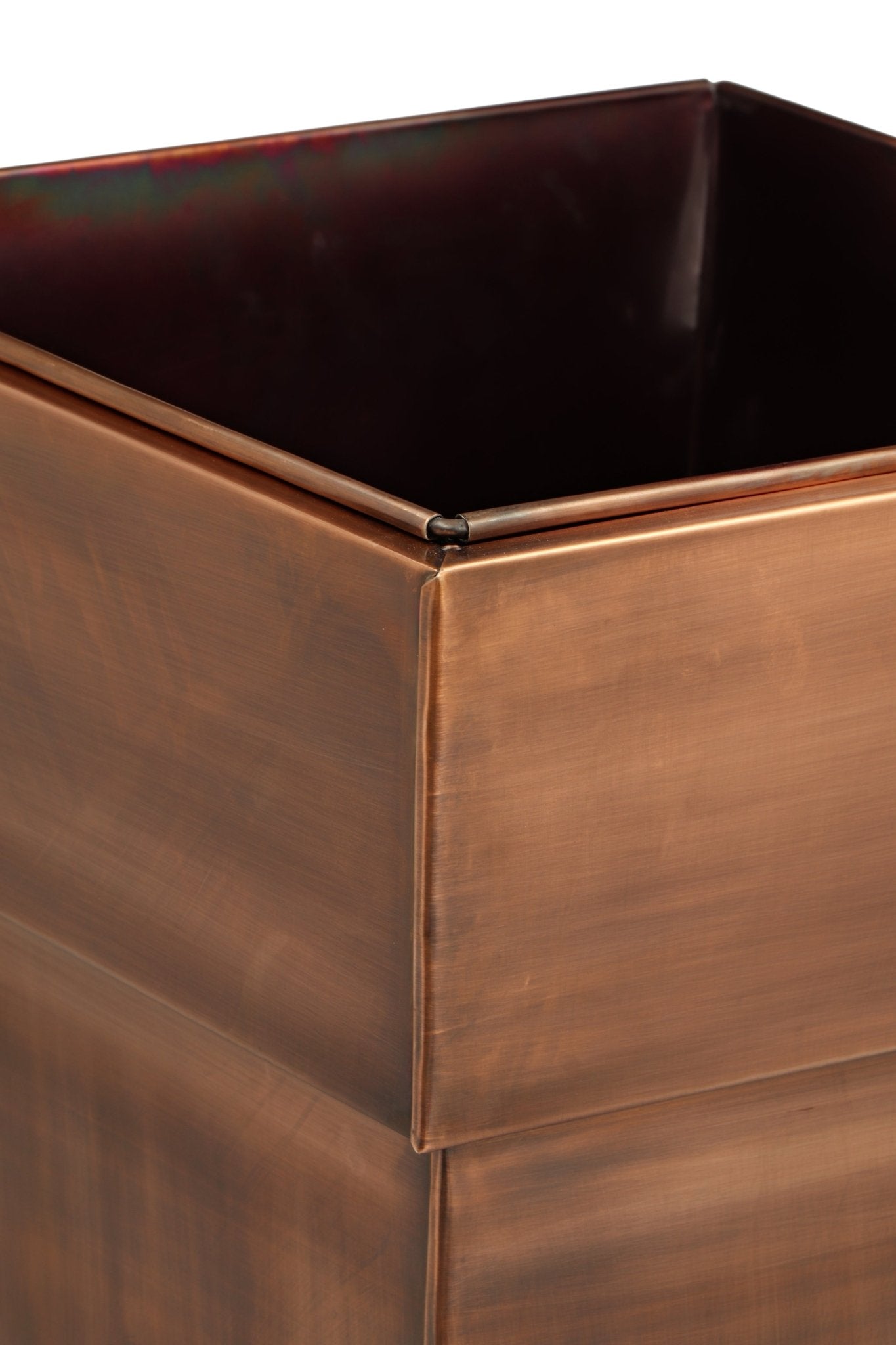 Side angle of H Potter tall square planter showing clean lines and tapered profile