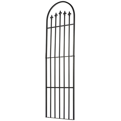 Side view close-up of welded joints on H Potter wrought iron trellis, durable black powder-coat finish