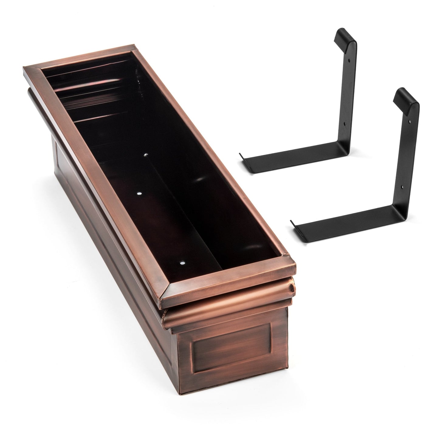 Mounting brackets included with H Potter Williamsburg copper window box planter