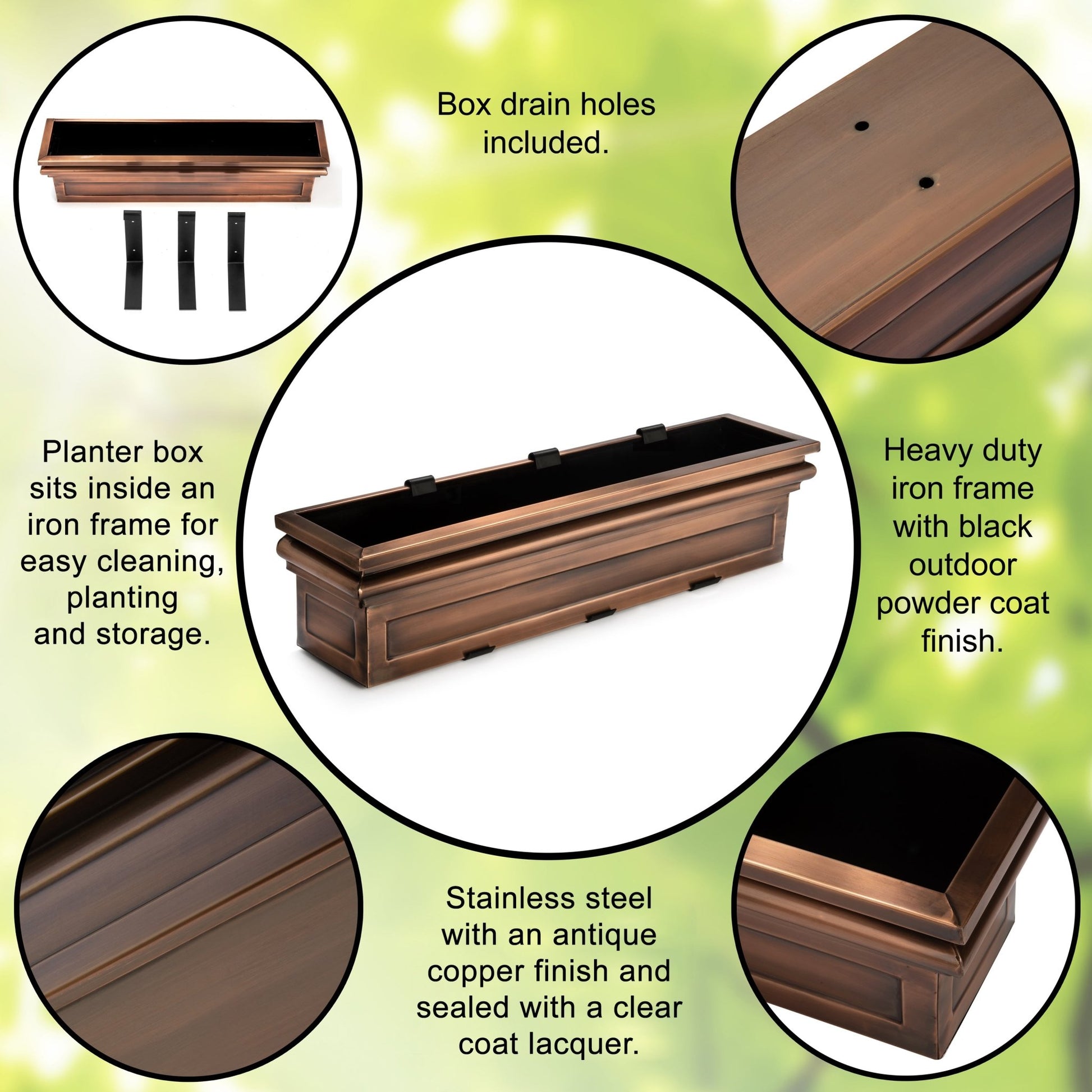 H Potter Williamsburg window box features brackets, planter, drainage