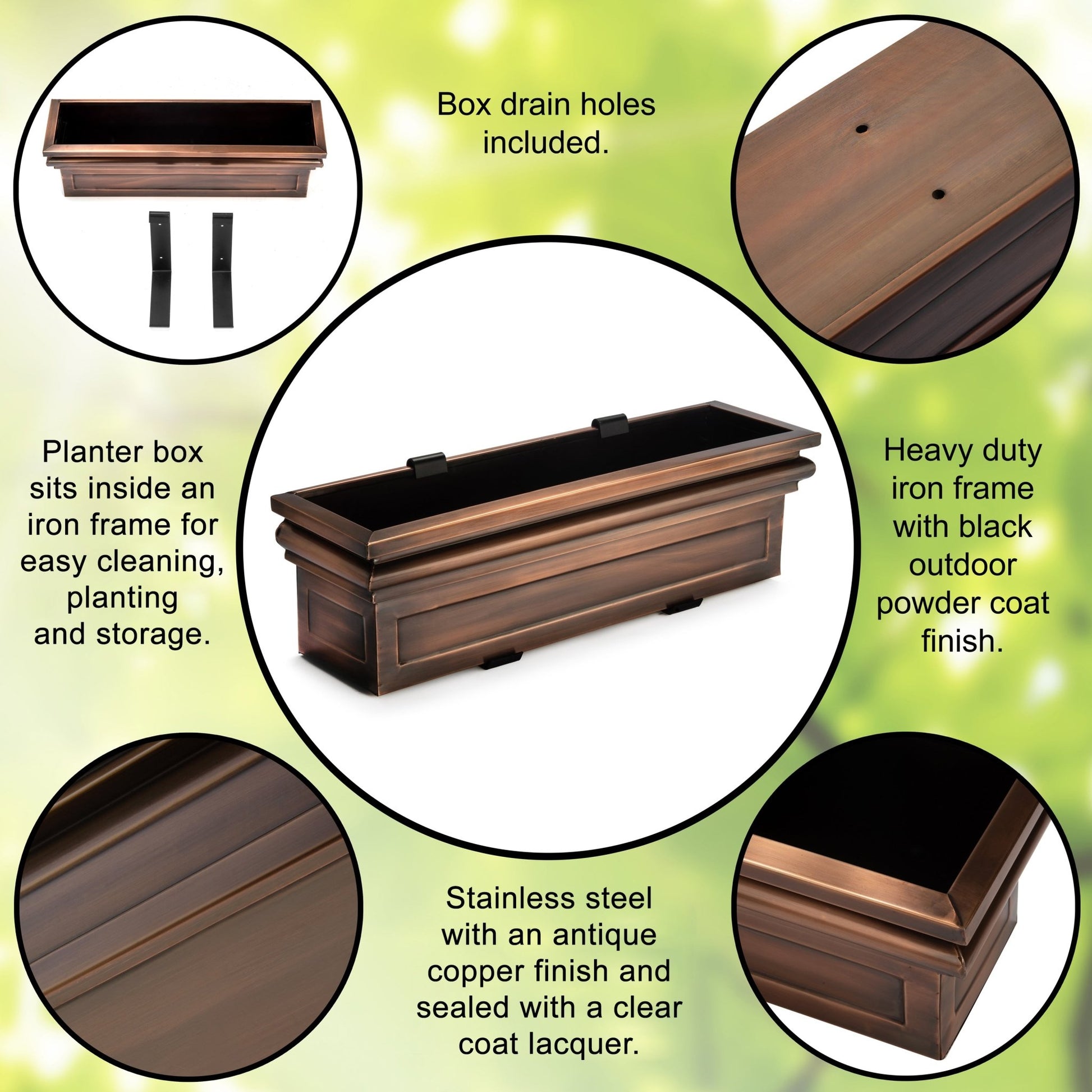 window box features planter box frame drainage brackets