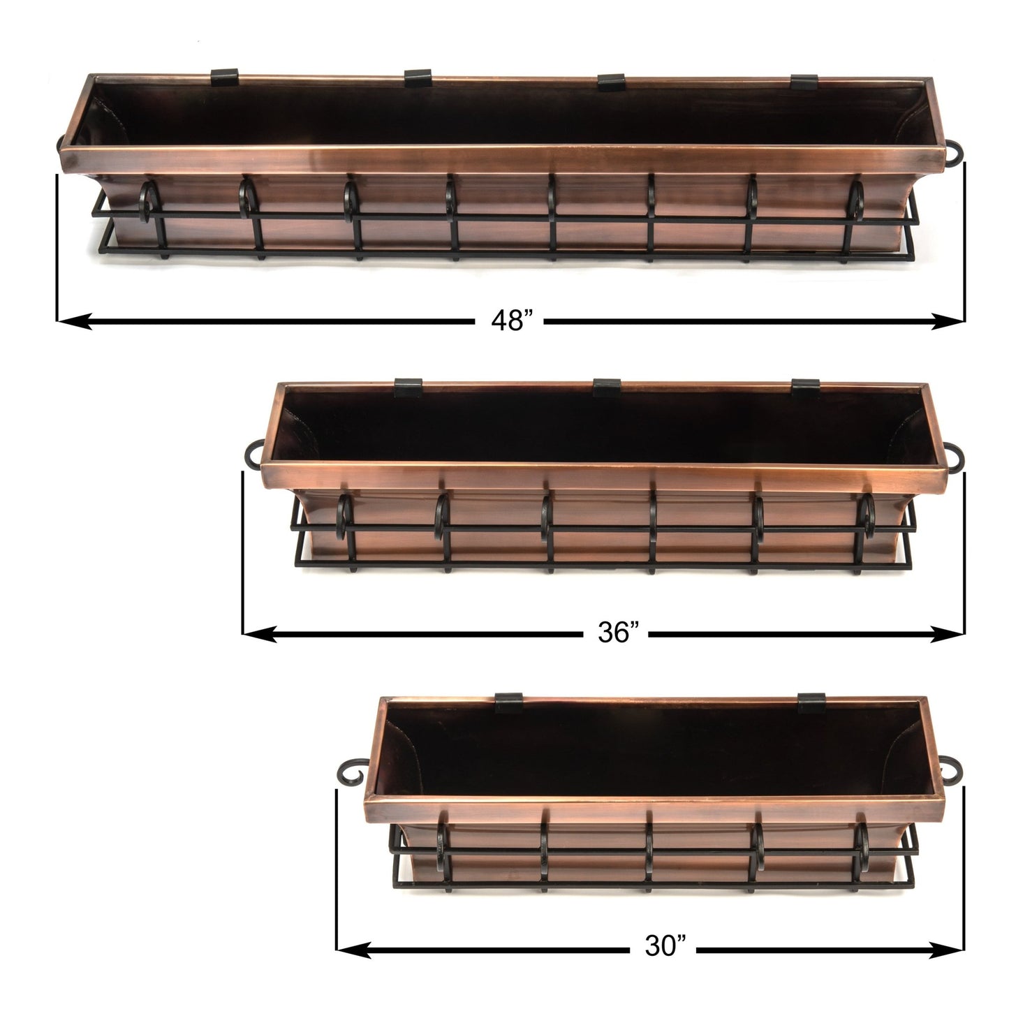 H Potter flared copper window boxes available in 30 36 and 48 inch sizes