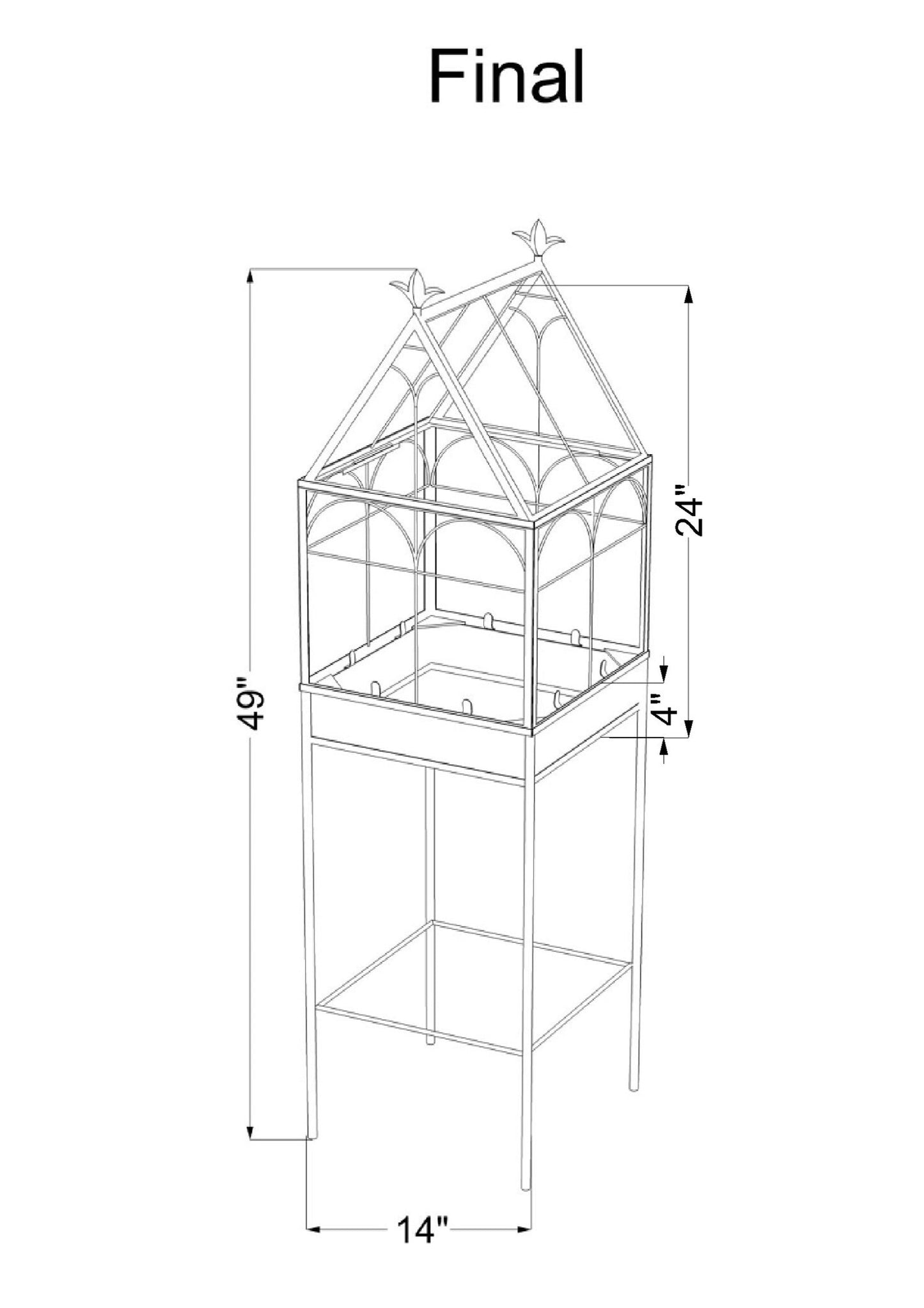 H Potter Square Freestanding Wardian Case Terrarium Metal and Glass Indoor Decor for plants, flowers, ivy, moss, collectibles